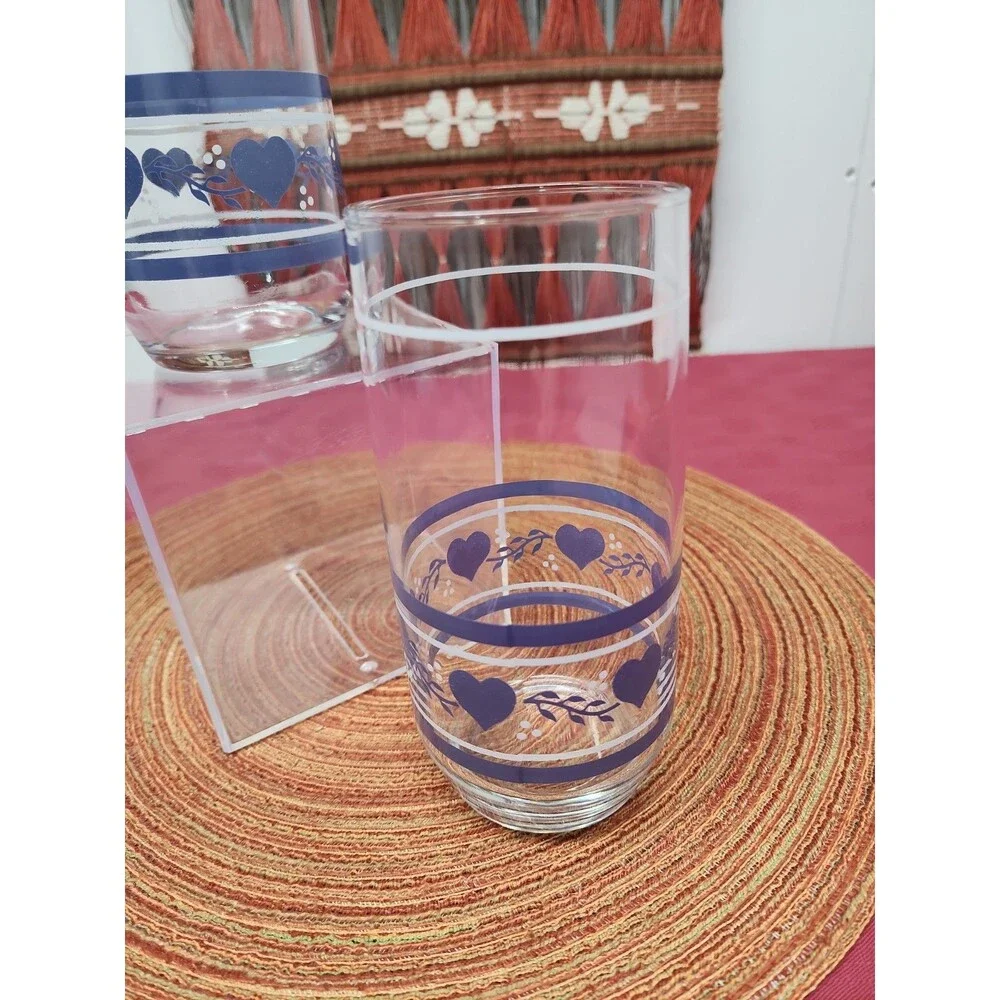 Vintage Libbey Blue County Hearts 16 Oz Tumblers Set Of 2 Cottagecore Grannycore